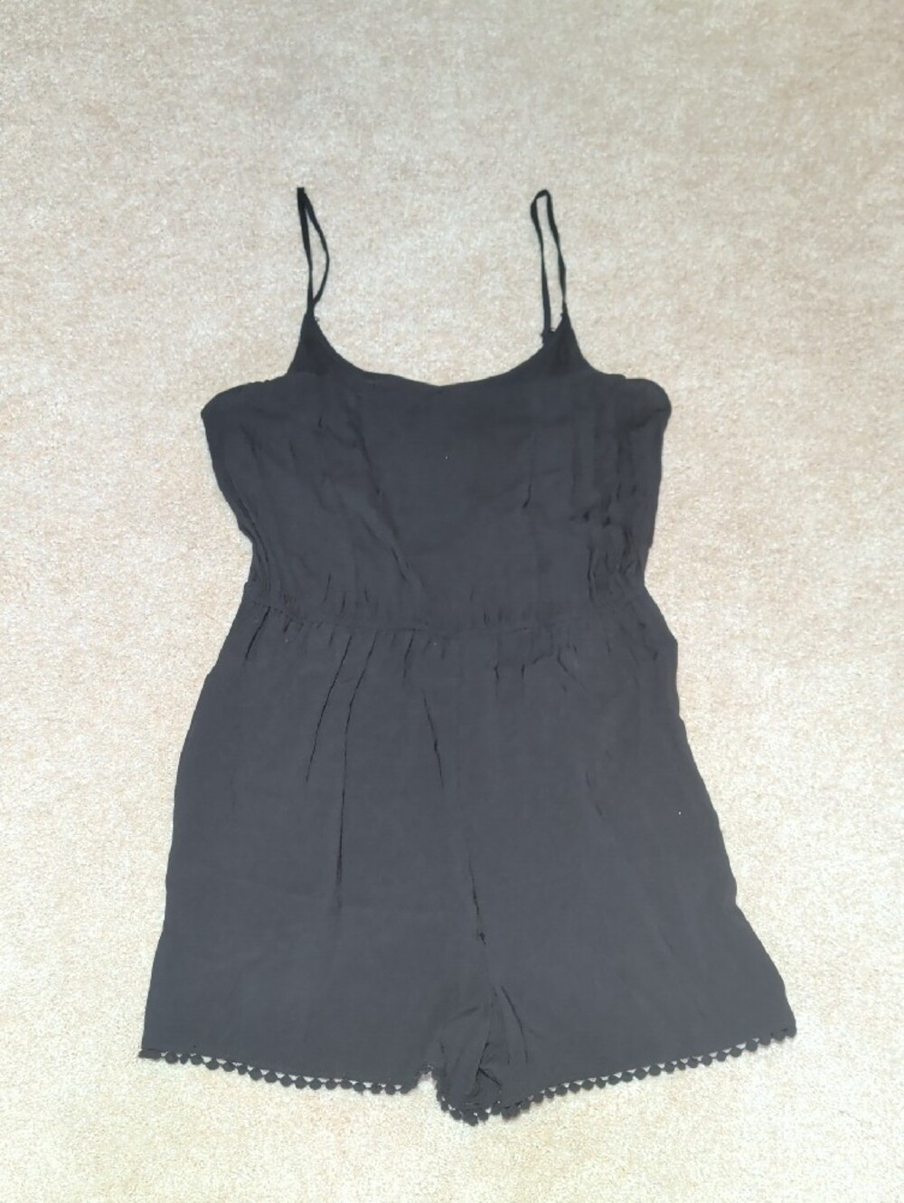 Black Romper With Decorative Trim